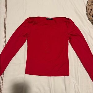 stradivarius Red Long-Sleeve Boatneck Top